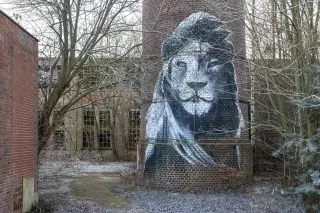 Erfgoedwijsheid - graffiti leeuw op stenen toren